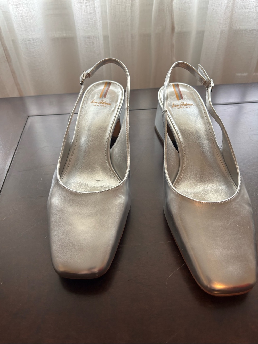 Sam Edelman Metallic Silver Slingback Wedge Mules